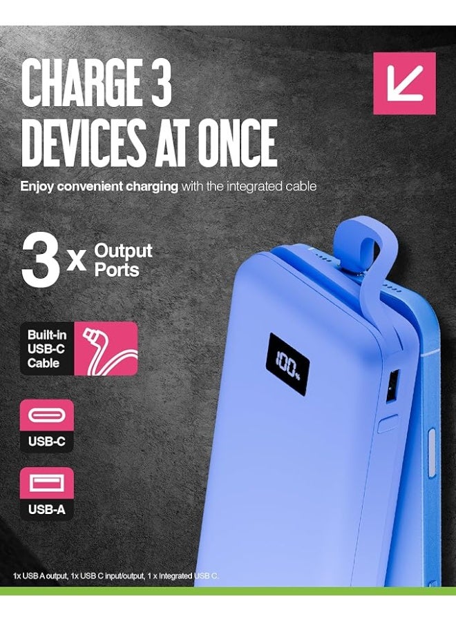 جوس Juice Eco Integrated Max Power Bank 20000mAh – شاحن محمول مع كابل USB-C مدمج، مخرج سريع 20 واط، شاشة رقمية، بنك طاقة لأجهزة iPhone 15 16، Samsung، Android، GoPro، iPad - Ultra Marine - Image 5